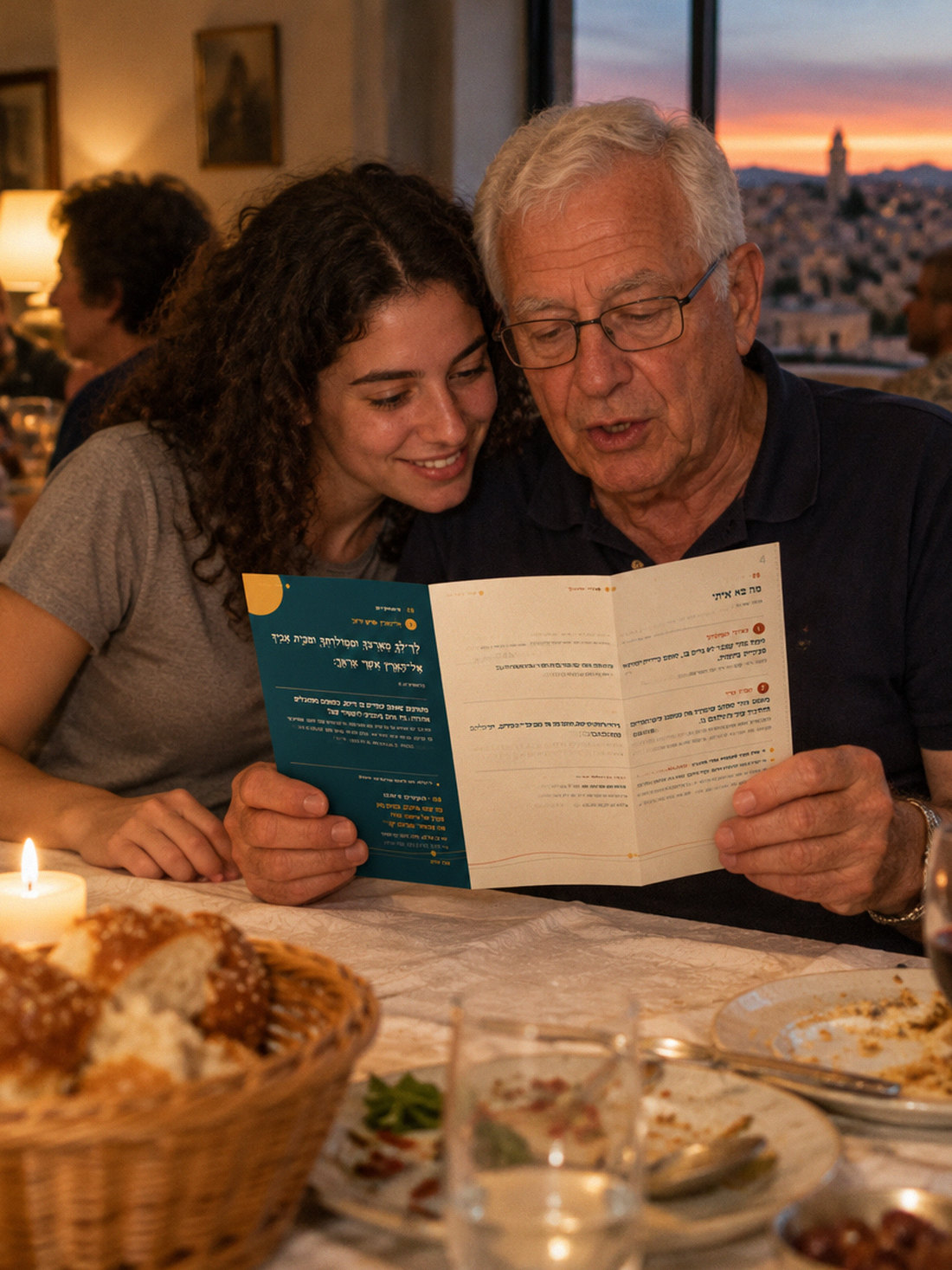 סבא ונכדה קוראים יחד מהעלון
